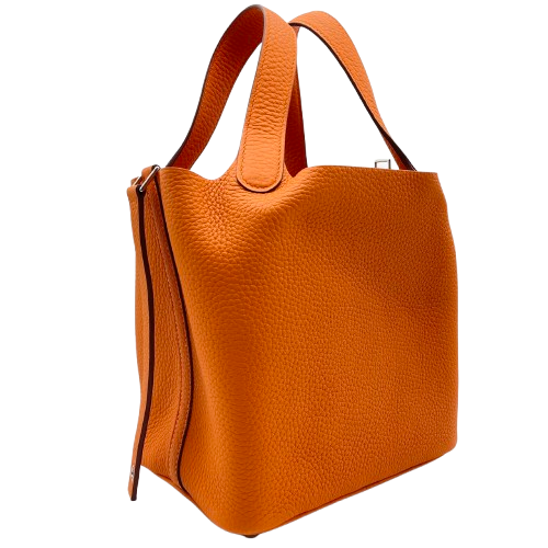 Hermes Picotin Lock PM Orange Torillon Clemence Silver Metal Fittings w 새겨 져