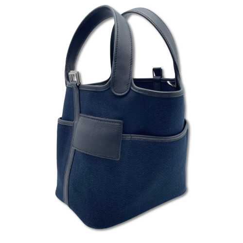 プレオウンド エルメス ピコタンロックカーゴ PM ブルーマリン/ノワール トワルゴエラン/スイフト シルバー金具 U刻印