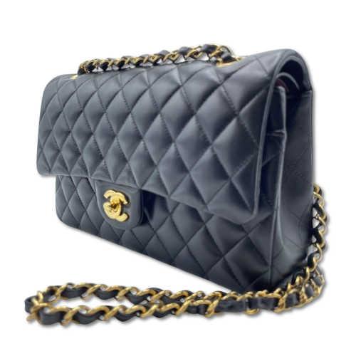 사전 소유의 샤넬 마텔라스 W25 Black Lambskin Gold 하드웨어