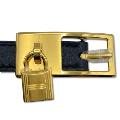 Hermes Lucky 15 Reversible Cadena Belt Noir/Gold Swift Gold Hardware W Engraved
