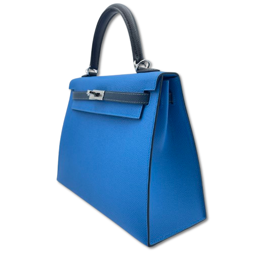 プレオウンド エルメス ケリー 25 トリコロール ブルーザンジバル / ブルードプリュス / ノワール エプソン シルバー金具 W刻印