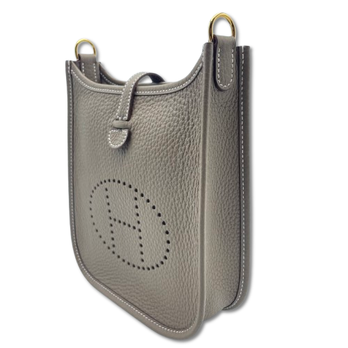 Pre-Owned Hermes Mini Evelyn Amazone TPM Etoupe Torillon Clemence Gold Hardware W Engraved