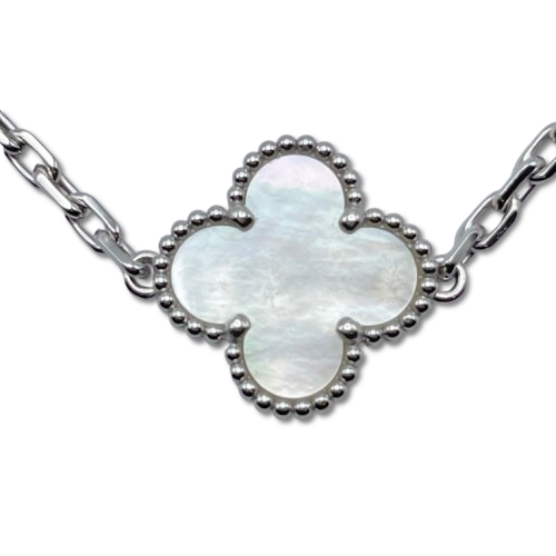 Pre-Owned Van Cleef & Arpels Vintage Alhambra Necklace VCARF48500 Mother of Pearl White Gold 10 Motif