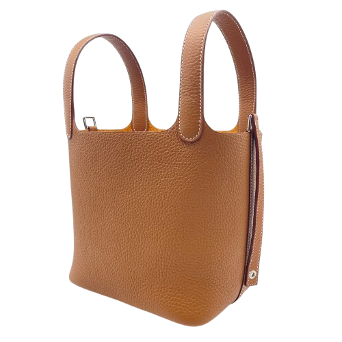 Pre-Owned Hermes Picotin Lock PM Gold Torillon Clemence Silver Metal Fitting K Engraved