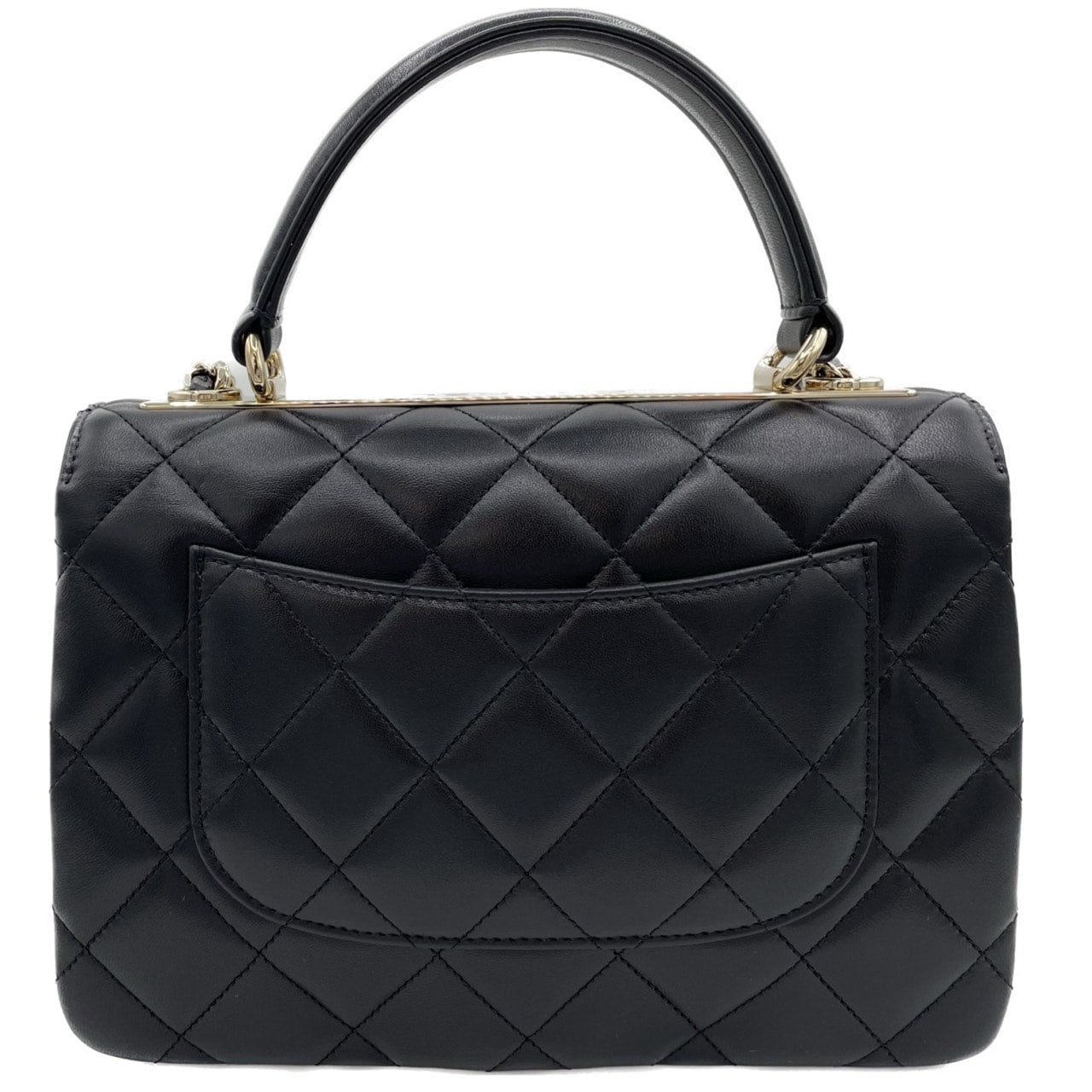 Pre-Owned Chanel Top Handle Flap Bag A92236 Lambskin Black Gold Hardware