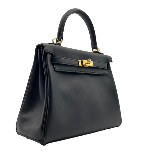 사전 소유 헤르메스 켈리 25 누아르 스위프트 골드 하드웨어 u 조각