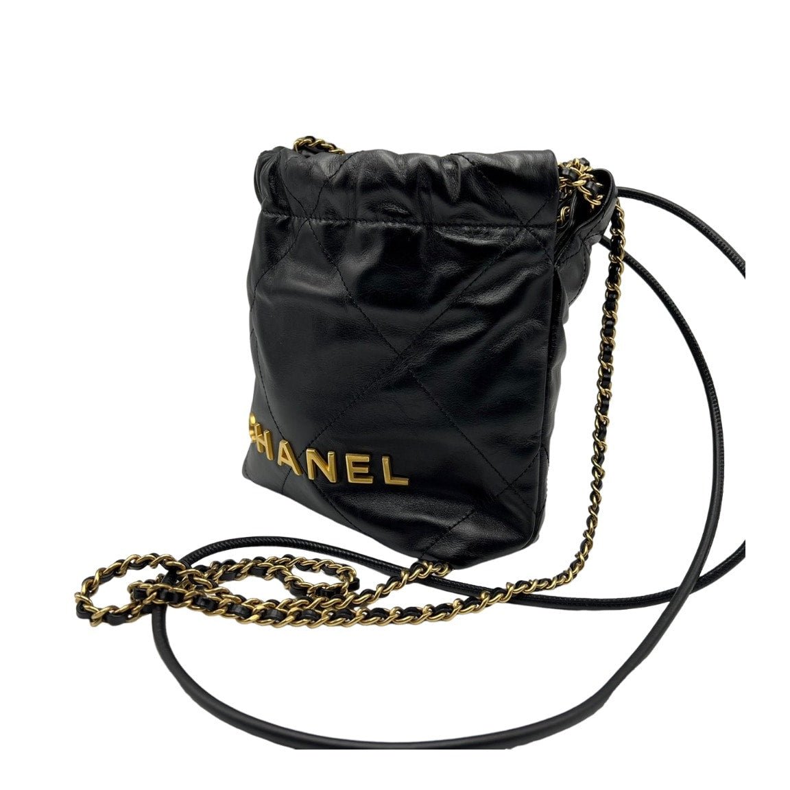 プレオウンド CHANEL シャネル22 チェーンショルダー ブラック カーフスキン
