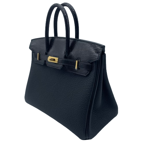 Hermes Birkin 25 Black Togo Lizard Gold Hardware B Engraved