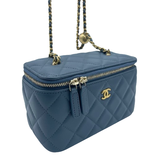 プレオウンド CHANEL シャネル ラムスキン マトラッセ バニティバック チェーンショルダー ブルー