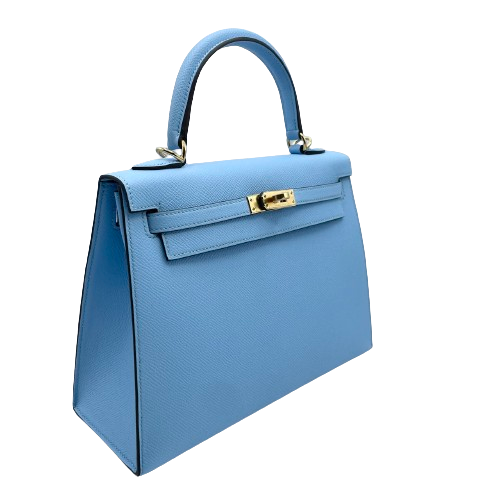 사전 소유 헤르메스 켈리 25 Celeste Epson Gold Hardware B 새겨 져