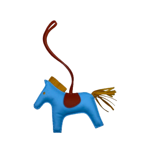 Pre-Owned Hermes Rodeo Bag Charm MM Celeste/Natural Boutondoll/Cornelian A engraved