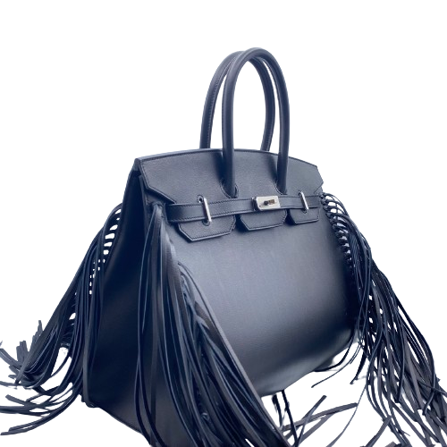Hermes Birkin 35 Noir Evergrain Silver Metal Fittings B Engraved
