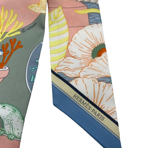 헤르메스 Twilly Precious Paradise Veil Amand / Apricot / Blue Jean Silk