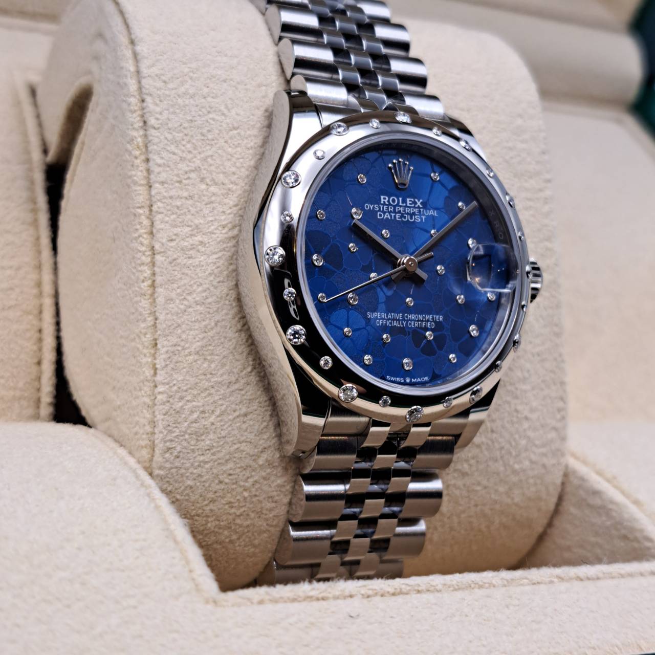 ロレックス デイトジャスト 278344RBR アズーロブルー フローラルモチーフ ダイヤ入り ジュビリーブレス 31mm