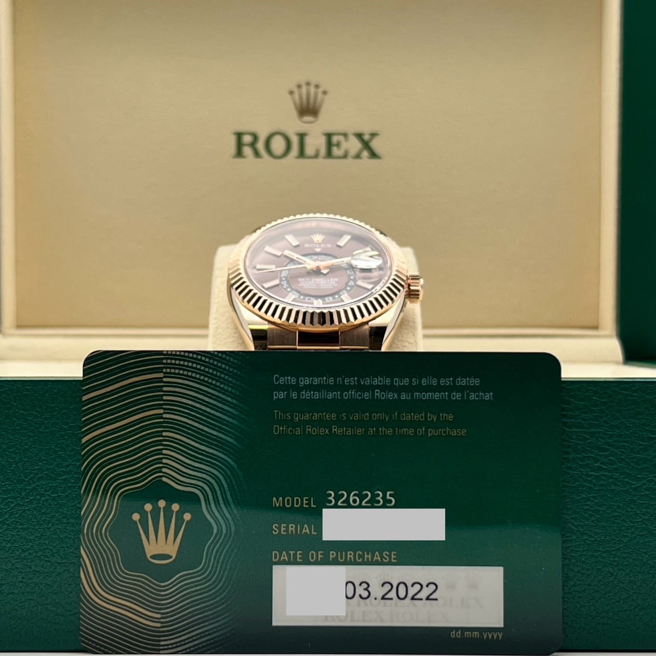 사전 소유의 롤렉스 스카이 거주자 326235 초콜릿 42mm
