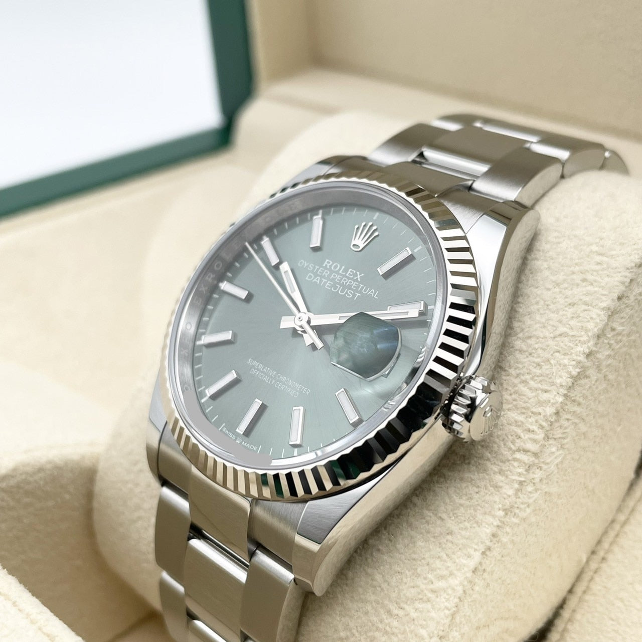 [2022 년 6 월 지불! Rolex DateJust 126234 Mint Green Oyster 팔찌 36mm