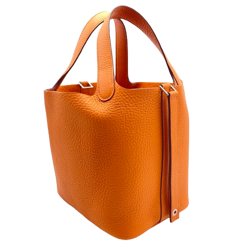 Hermes Picotin Lock PM Orange Torillon Clemence Silver Metal Fittings w 새겨 져