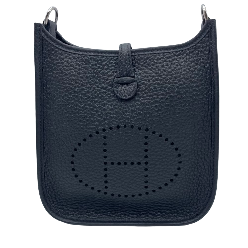 Pre-Owned Hermes Mini Evelyn TPM Torillon Clemence Noir Silver Metal Fittings W Engraved