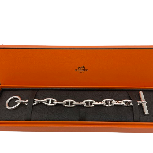 Pre-Owned Hermes Chaine Dunkle Bracelet GM Silver 925 12-panel