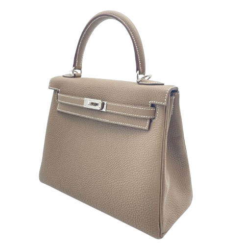 Pre-Owned Hermes Kelly 25 Etoup Togo Silver Fittings W Engraved