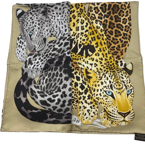 プレオウンド エルメス カレ 90 LAZY LEOPARDESSE レイジーレオパード ベージュ シルク100%
