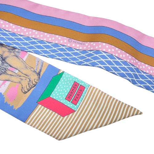 Hermes Twilly Grand Theatre Nouveau Blue Lavande/Rose/Vail 100% 실크