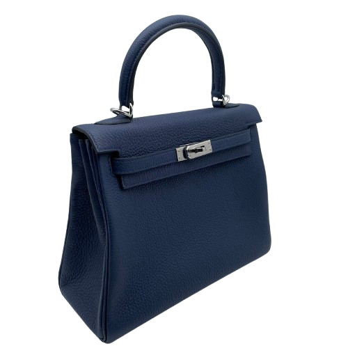 プレオウンド エルメス ケリー 25 ブルードプリュス トゴ シルバー金具 B刻印