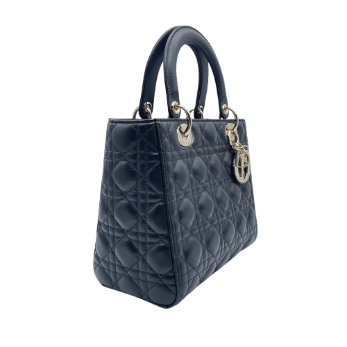 Pre-Owned Christian Dior Lady Dior Medium Black Lambskin Gold Fittings