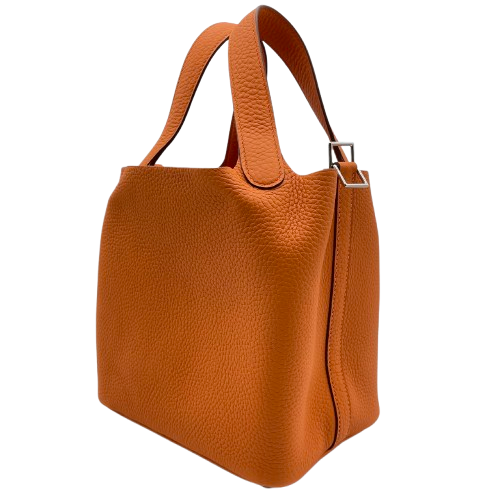 Hermes Picotin Lock PM Orange Torillon Clemence Silver Metal Fittings w 새겨 져
