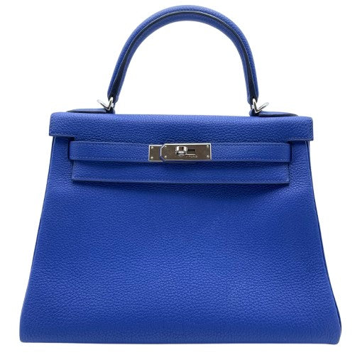 Pre-Owned Hermes Kelly 28 Blue France Togo Silver Metal Fittings U Engraved