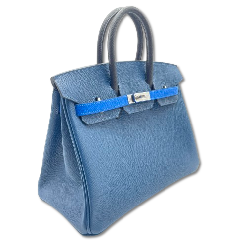 Hermes Birkin Tricolor 25 Deep Blue/Noir/Blue-Idra Epson Silver Metal Fittings w 새겨 져
