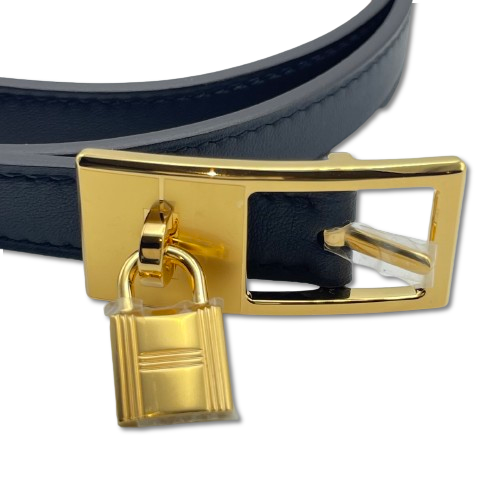 Pre-Owned Hermes Lucky 15 Reversible Cadena Belt Noir/Gold Swift Gold Hardware W Engraved