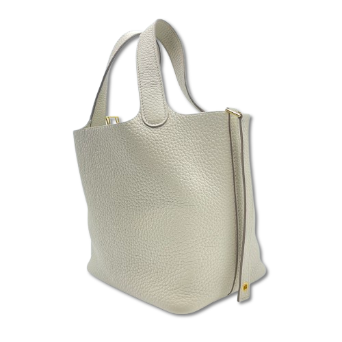 Hermes Picotin Lock PM Beton Torillon Clemence Gold Hardware u Engraved