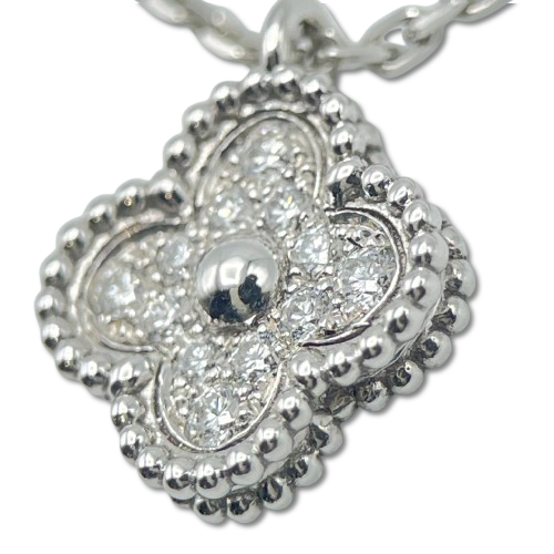 Pre-Owned Van Cleef & Arpels Vintage Alhambra Necklace VCARO85900 Sweet Diamond White Gold