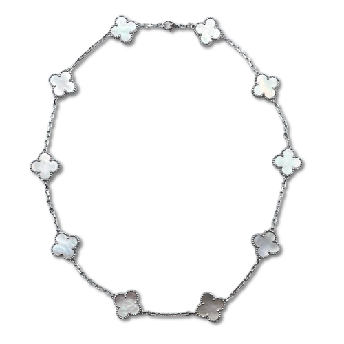Pre-Owned Van Cleef & Arpels Vintage Alhambra Necklace VCARF48500 Mother of Pearl White Gold 10 Motif