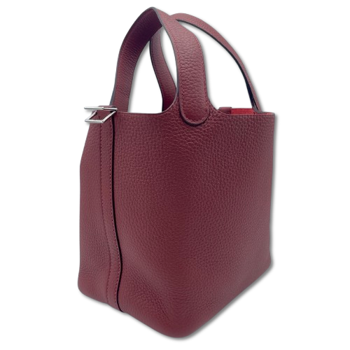 Pre-Owned Hermes Picotin Lock PM Rouge Ash Torillon Clemence Silver Fittings W Engraved