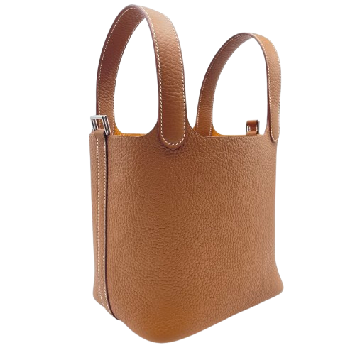 Pre-Owned Hermes Picotin Lock PM Gold Torillon Clemence Silver Metal Fitting K Engraved