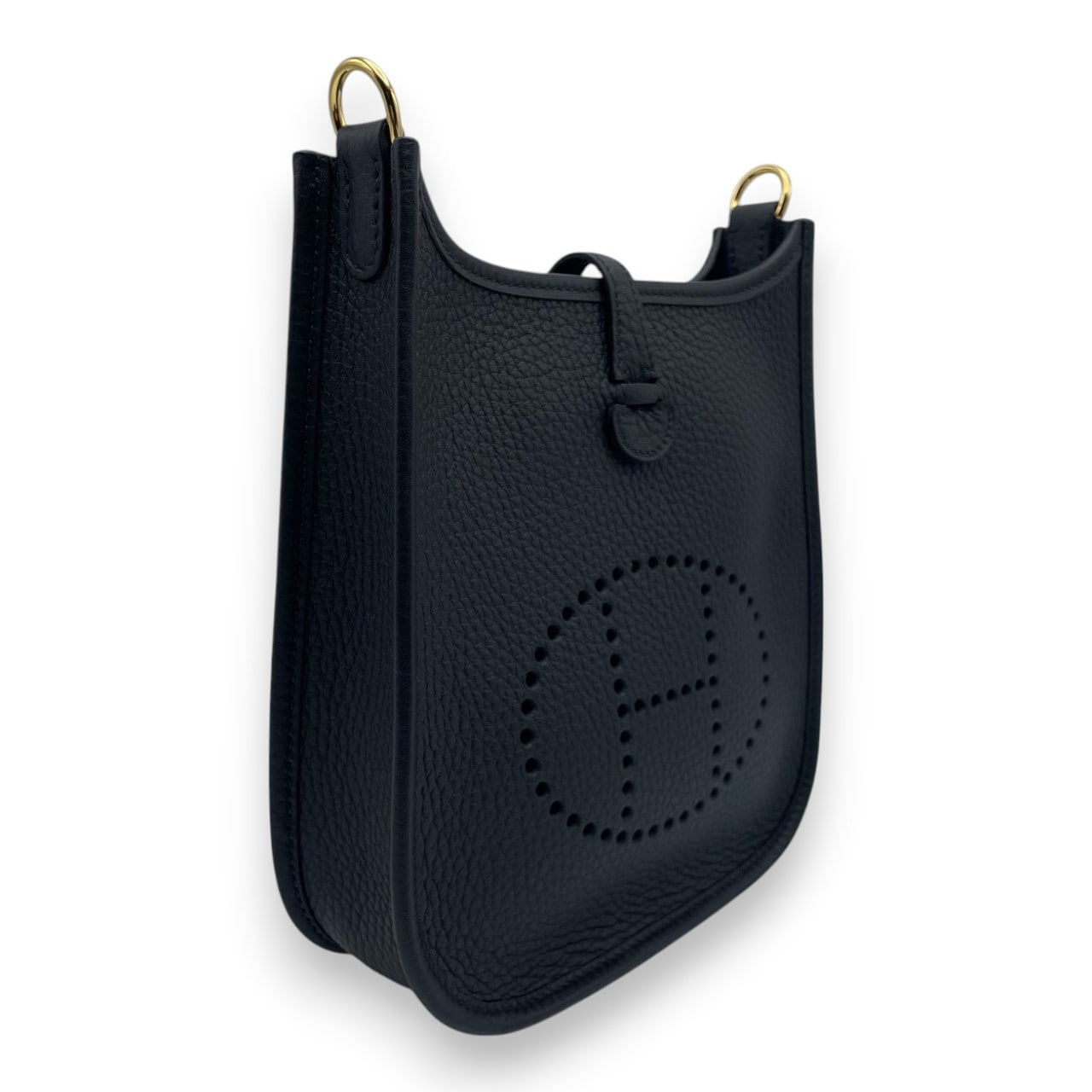 Pre-owned Hermes Mini Evelyn Amazone TPM Noir Taurillon Clemence Gold hardware W stamped