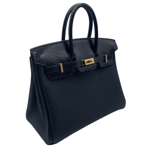 Hermes Birkin 25 Black Togo Lizard Gold Hardware B Engraved