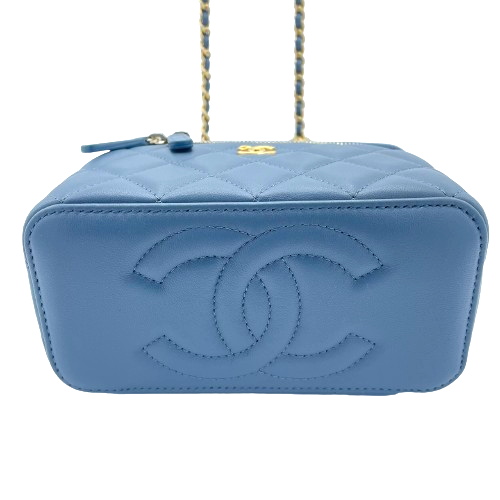 プレオウンド CHANEL シャネル ラムスキン マトラッセ バニティバック チェーンショルダー ブルー