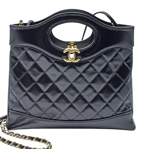 Pre-Owned Chanel Chain Shoulder Bag Matelasse Coco Mark Shiny Calf Leather