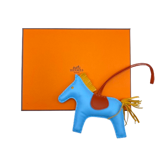 Pre-Owned Hermes Rodeo Bag Charm MM Celeste/Natural Boutondoll/Cornelian A engraved