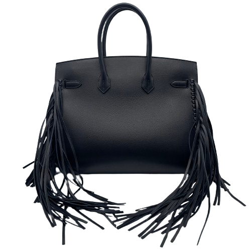 Hermes Birkin 35 Noir Evergrain Silver Metal Fittings B Engraved