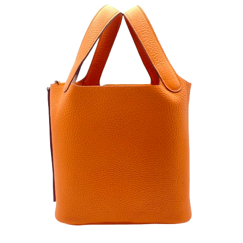 Hermes Picotin Lock PM Orange Torillon Clemence Silver Metal Fittings w 새겨 져