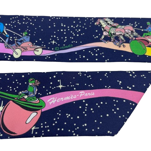헤르메스 Twilly Space Derby Marine/Rose/Multicolor Silk 100%