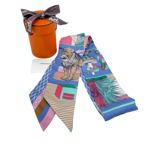 Hermes Twilly Grand Theatre Nouveau Blue Lavande/Rose/Vail 100% 실크