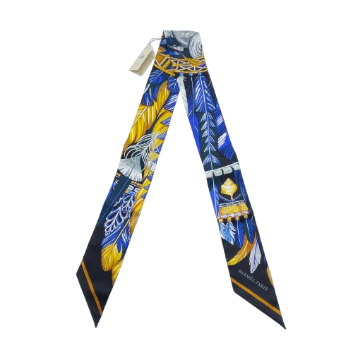 Hermes Twilly Danse Pacific Blue Nuit/Jaune 100% 실크