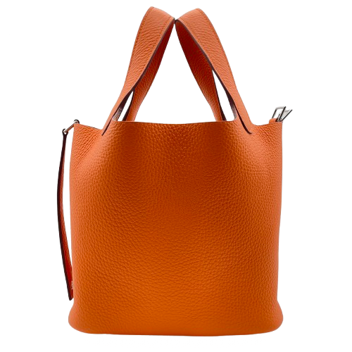 Hermes Picotin Lock PM Orange Torillon Clemence Silver Metal Fittings w 새겨 져
