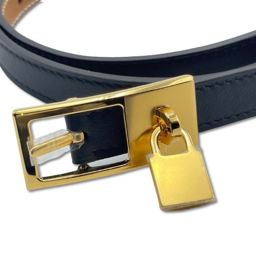 Hermes Lucky 15 Reversible Cadena Belt Noir/Gold Swift Gold Hardware W Engraved
