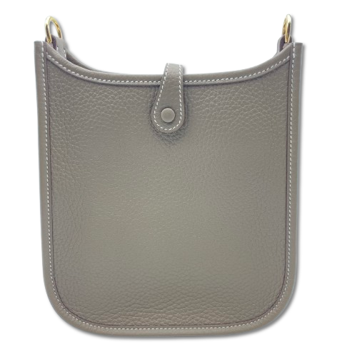 Pre-Owned Hermes Mini Evelyn TPM Etoupe Torillon Clemence Gold Hardware W Engraved